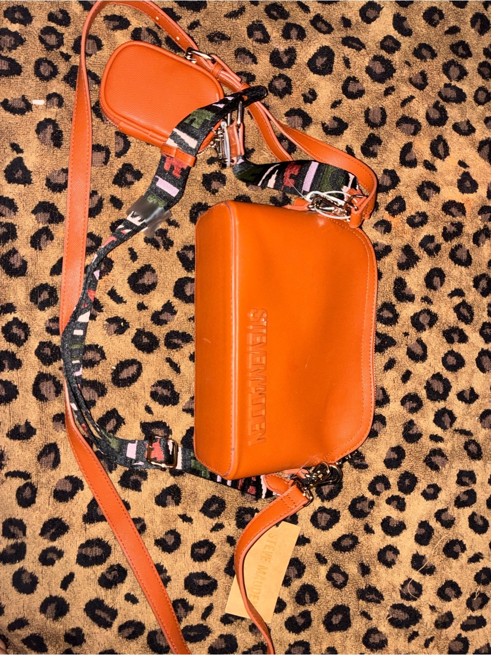 Steve Madden Tan Crossbody with Patterned Strap